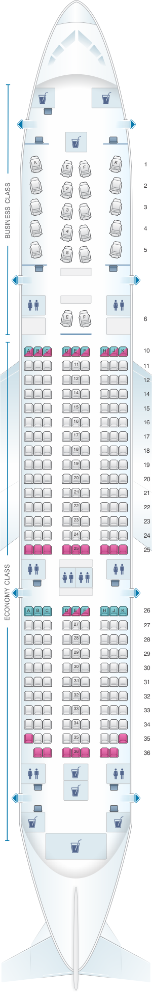 Seat map for Qatar Airways Boeing B787 Dreamliner 254pax
