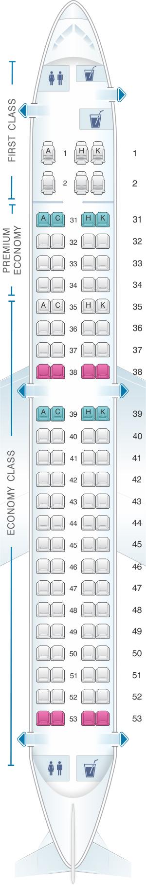 Seat map for China Southern Airlines Embraer RJ190