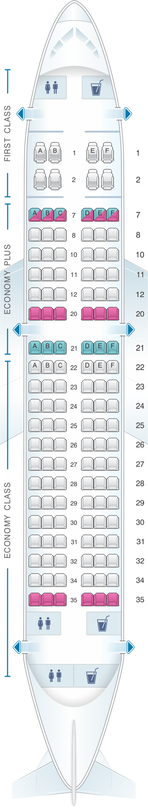 Seat map for United Airlines Airbus A319 - version 2