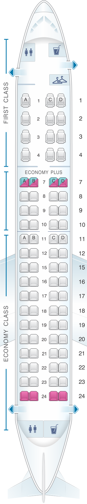 Seat map for United Airlines Embraer EMB 175