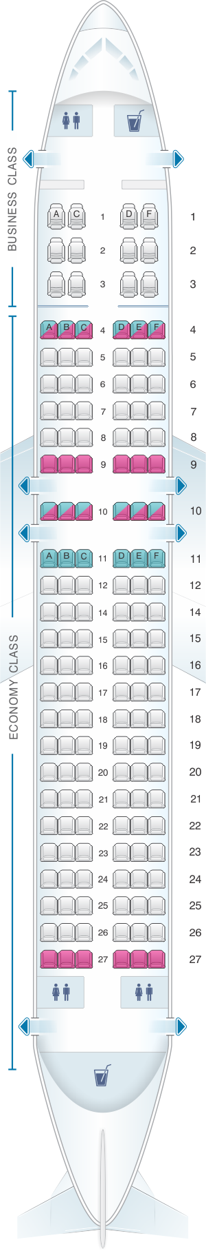 Seat map for Avianca Airbus A320