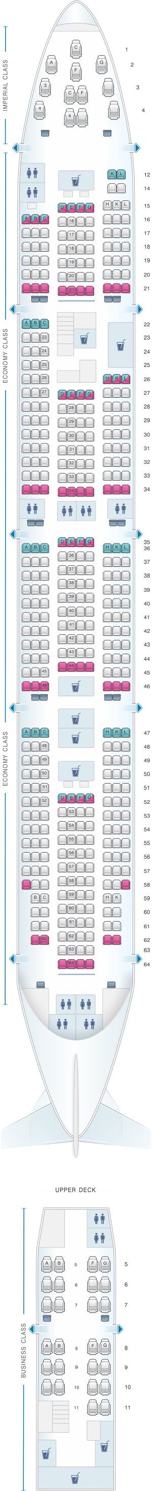 Seat map for Transaero Airlines Boeing B747 400 Config. 3