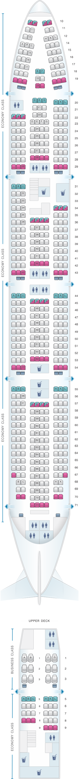 Seat map for Transaero Airlines Boeing B747 400 Config. 1