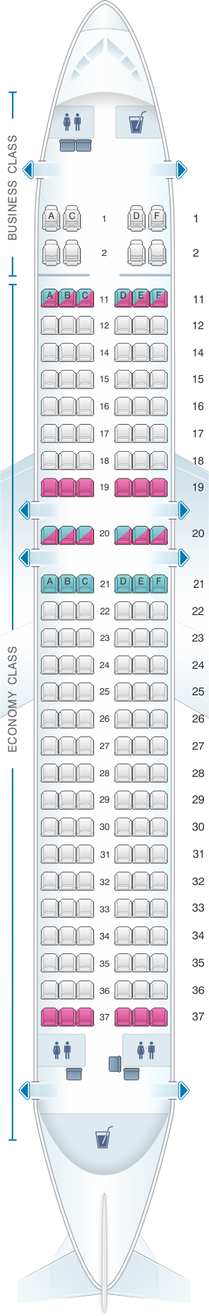 Seat map for Kingfisher Airlines Airbus A320 200 164PAX(A)