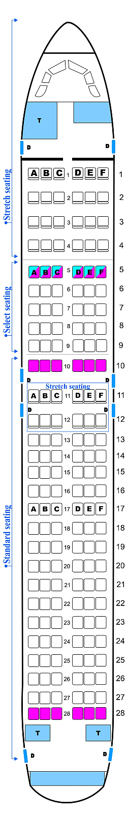 Seat map for Midwest Airlines Airbus A320