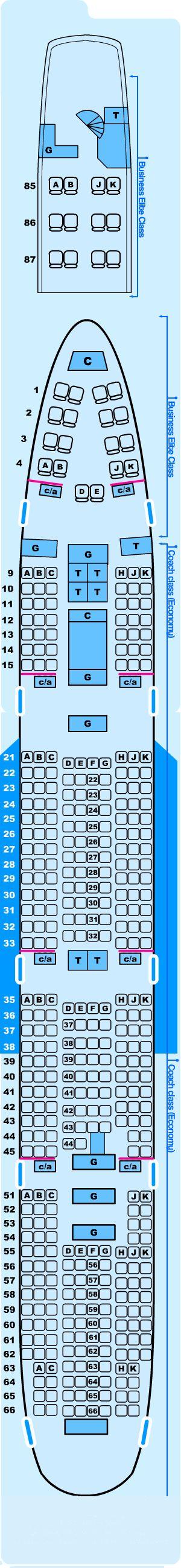Seat map for Northwest Airlines Boeing B747 200 G Special Charter