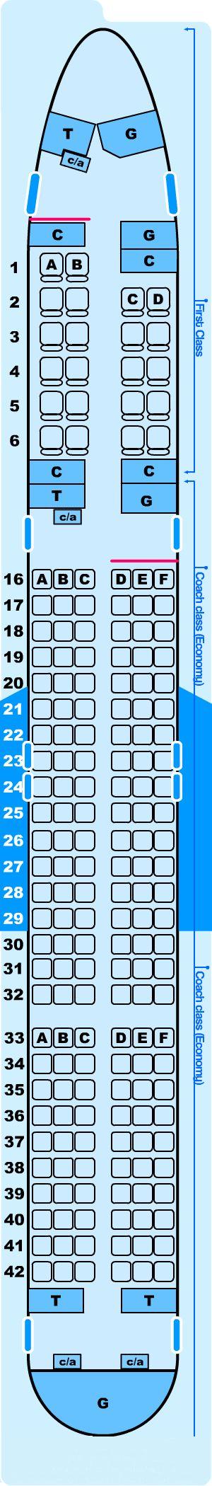 Seat map for Northwest Airlines Boeing B757-200 (5600) Domestic