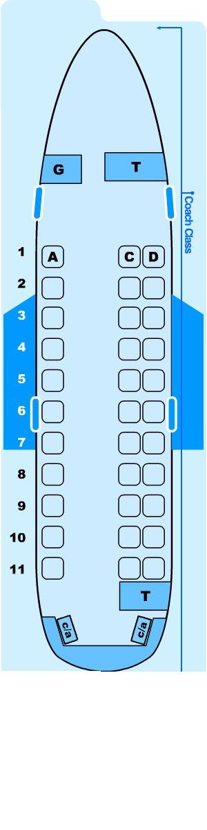 Seat map for Northwest Airlines Airlink Saab 340 SF3/SFC