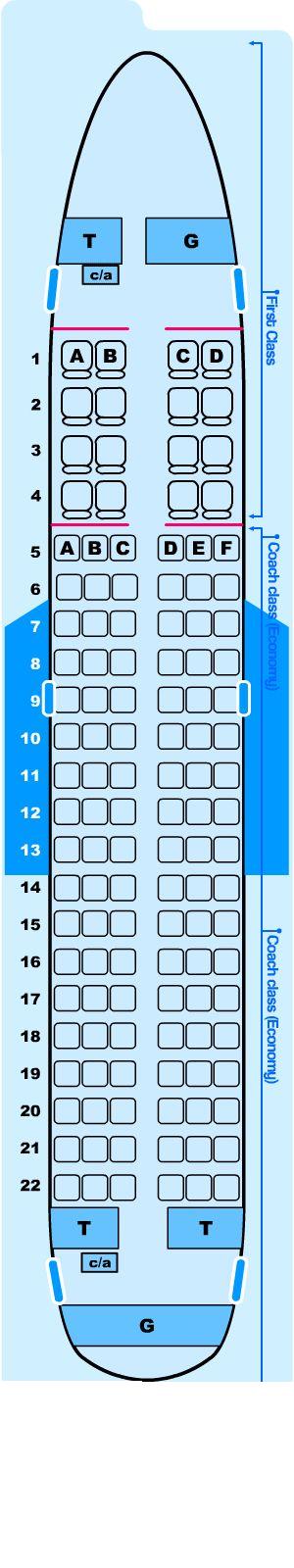 Seat map for Northwest Airlines Airbus A319 100