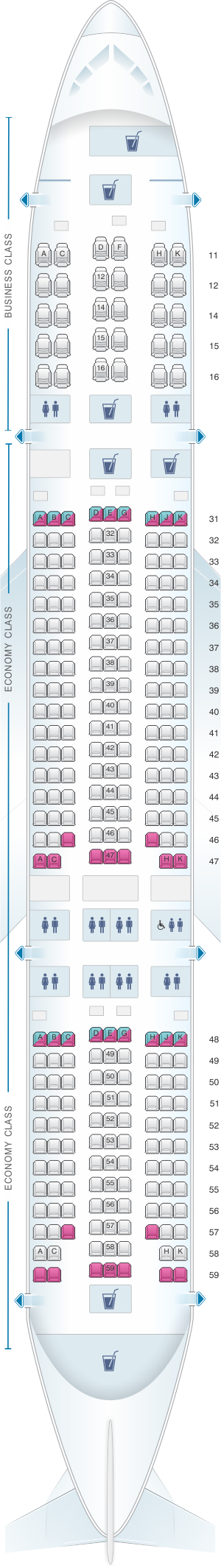 Seat map for Singapore Airlines Boeing B777 200ER layout