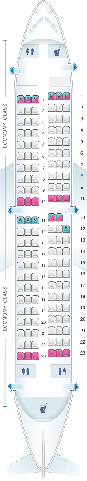 Seat map for Southwest Airlines Boeing B737 300 137pax