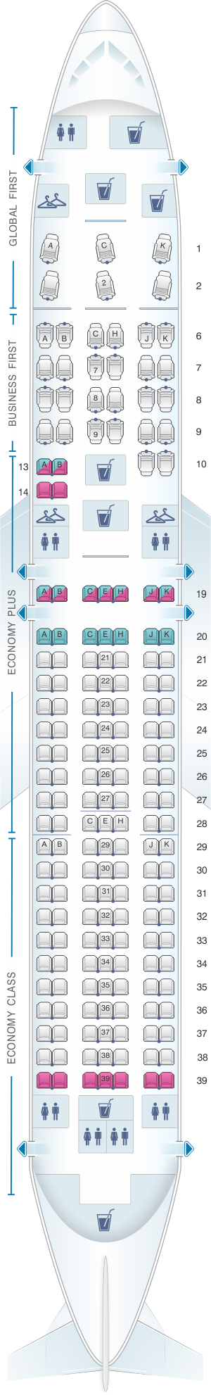Seat map for United Airlines Boeing B767 300ER - version 1