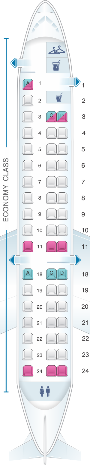 Seat map for United Airlines Embraer EMB 145 (ER4, ERJ)