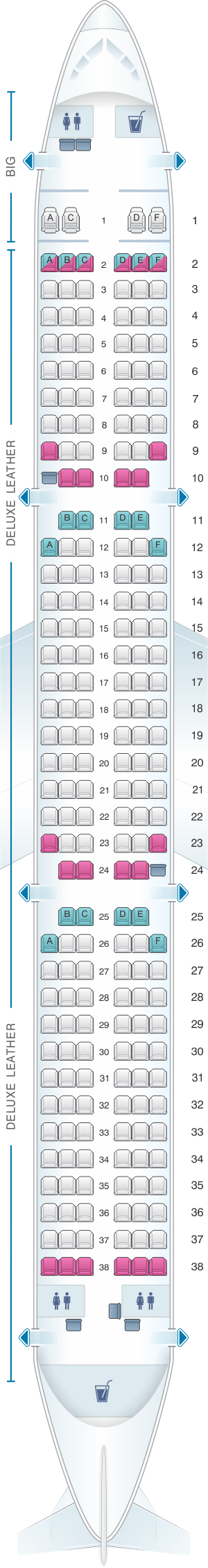 Seat map for Spirit Airlines Airbus A321
