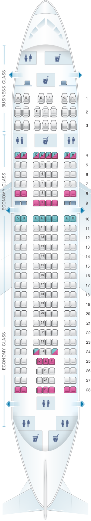 Seat map for TAROM Airbus A310 326 209pax