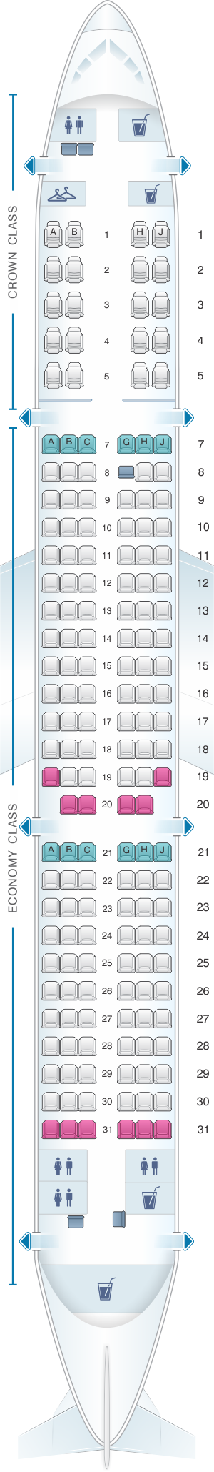 Seat map for Royal Jordanian Airbus A321 200