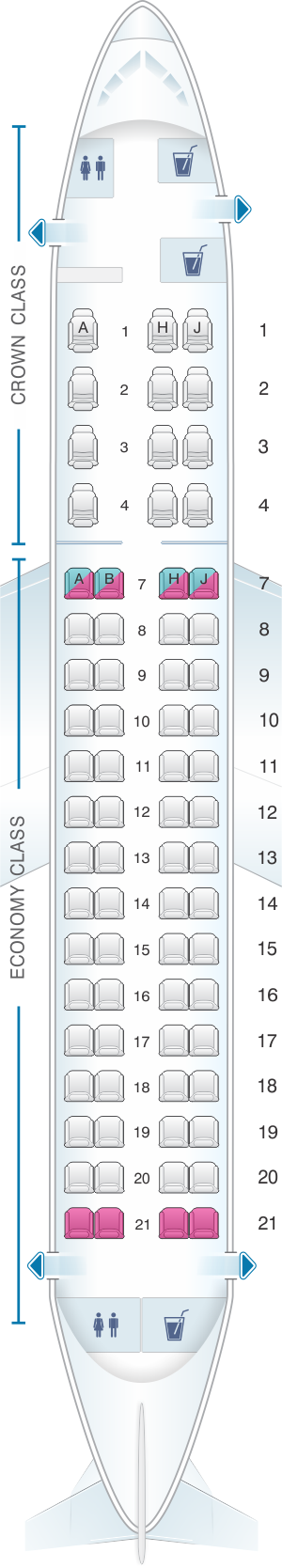 Seat map for Royal Jordanian Embarer EMB 175
