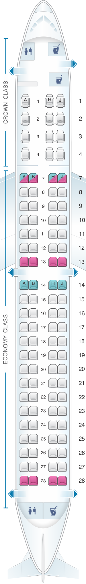 Seat map for Royal Jordanian Embarer EMB 195