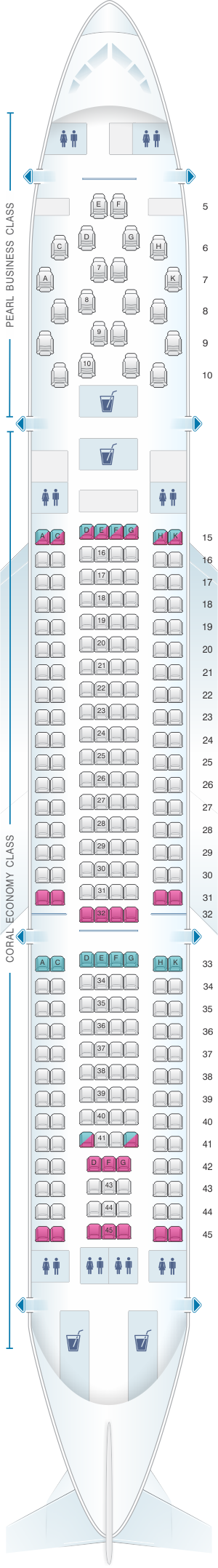 Seat map for Etihad Airways Airbus A330 200