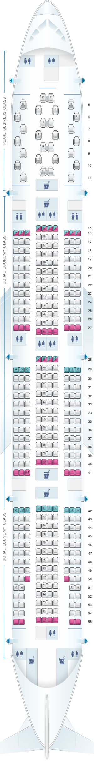 Seat map for Etihad Airways Boeing B777 300ER 2 class V1