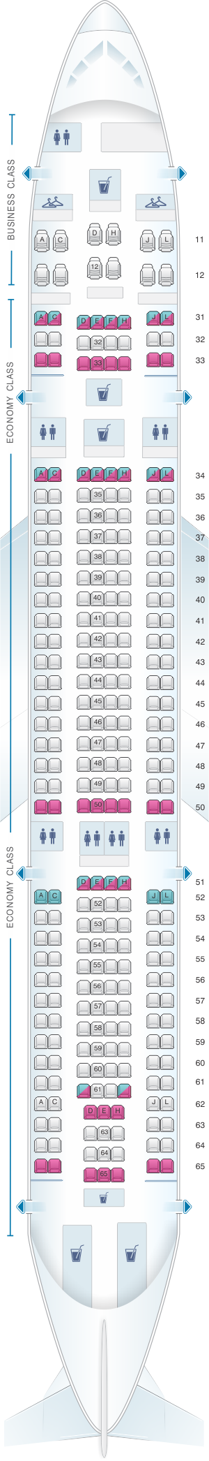 Seat map for Air China Airbus A330 200 (283PAX)
