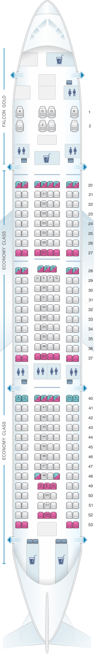 Seat map for Gulf Air Airbus A330 200 A