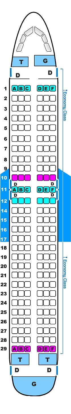Seat map for USA3000 Airlines Airbus A320 214