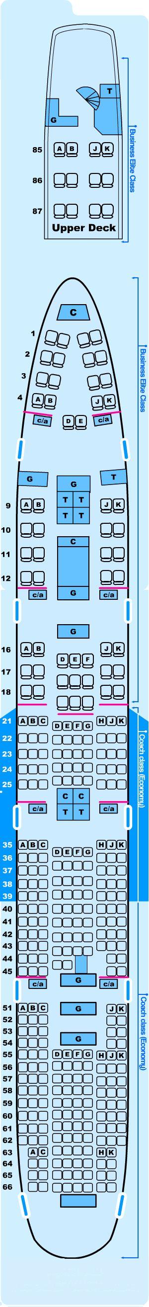 Seat map for Northwest Airlines Boeing B747 200 Z