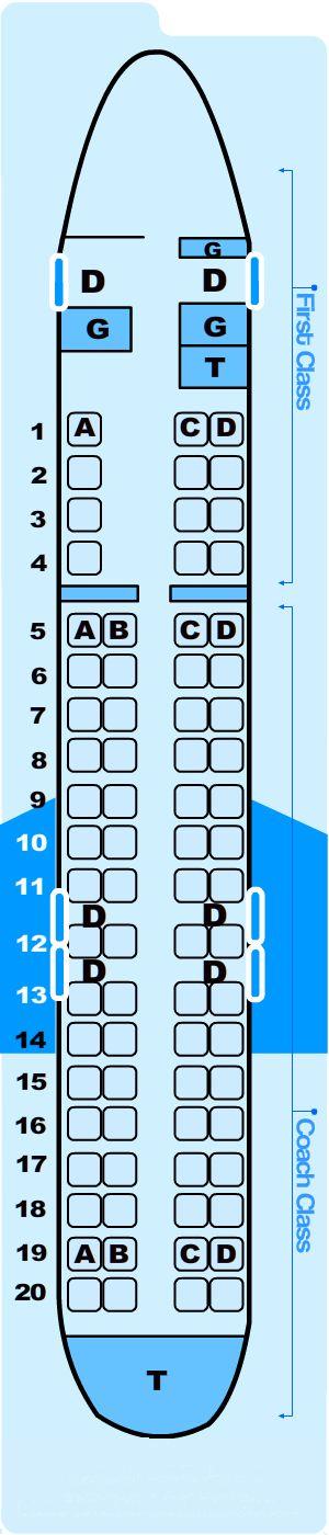 Seat map for Northwest Airlines Jet Airlink Bombardier CR9/CM9 (CRJ900)
