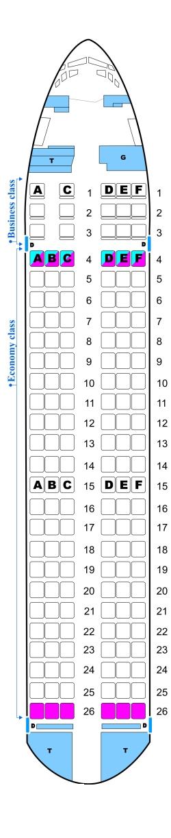 Seat map for Aerosvit Ukrainian Airlines Boeing B737 400