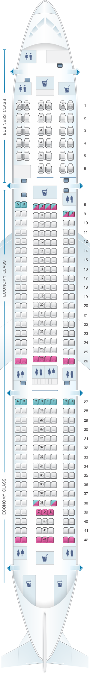Seat map for Air Mauritius Airbus A340 300E