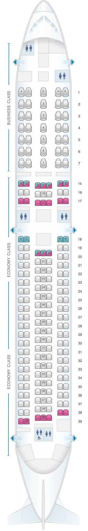 Seat map for ANA - All Nippon Airways Boeing B767 300ER 202pax