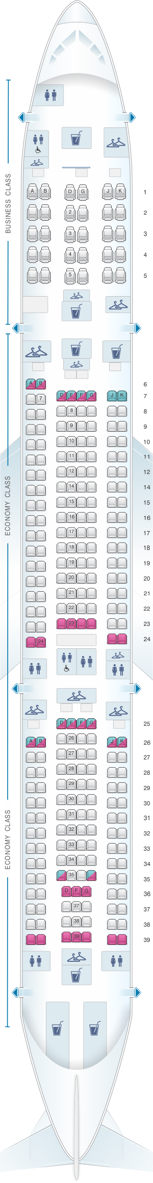 Seat map for China Airlines Airbus A340 300