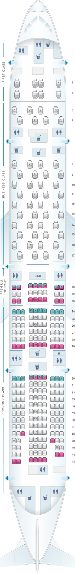 Seat map for ANA - All Nippon Airways Boeing B777 300ER 264pax