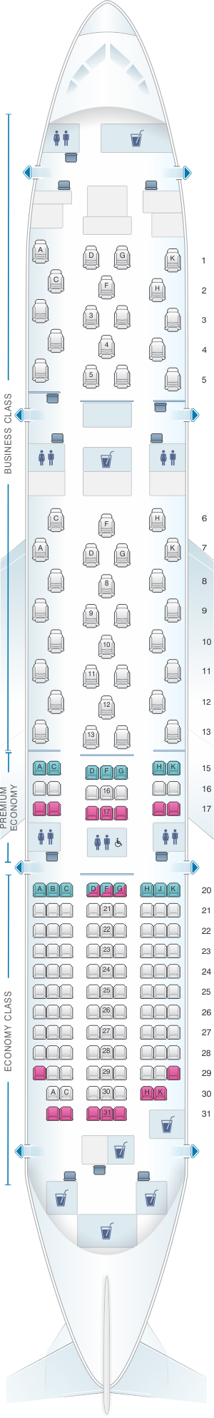 Seat map for ANA - All Nippon Airways Boeing B787-8 169PAX