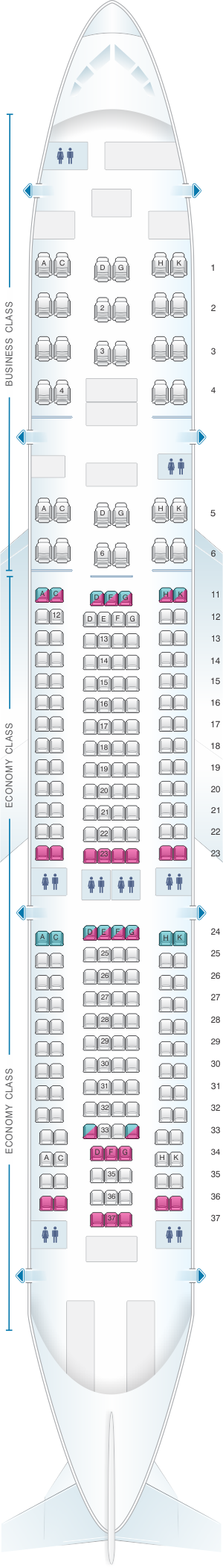 Seat map for Aeroflot Russian Airlines Airbus A330 200