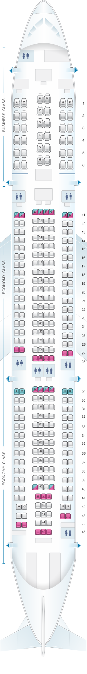 Seat map for Aeroflot Russian Airlines Airbus A330 300 Config.3