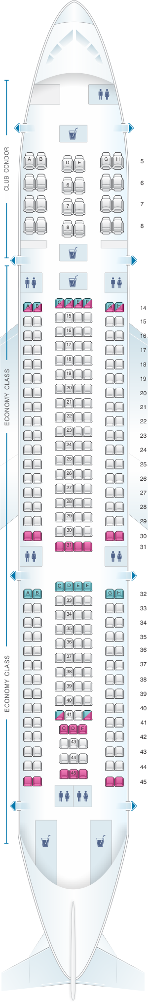 Seat map for Aerolineas Argentinas Airbus A330 200