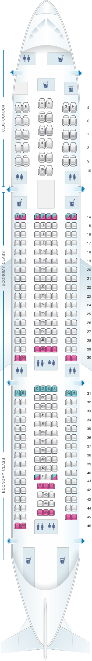 Seat map for Aerolineas Argentinas Airbus A340 300