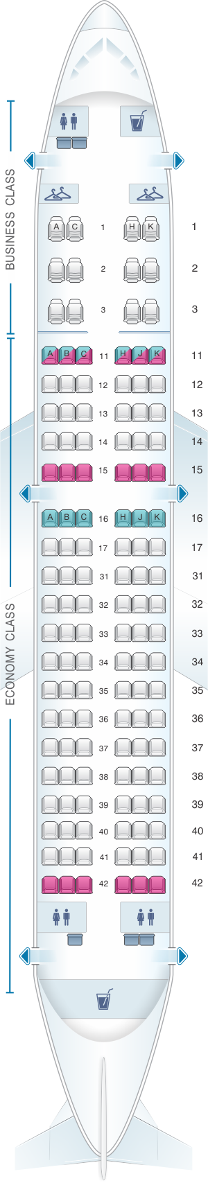 Seat map for Air Astana Airbus A319 132