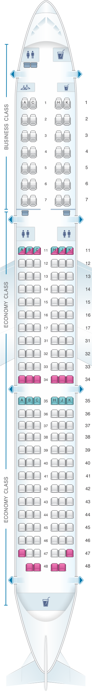 Seat map for Air Astana Airbus A321 231 Config.1