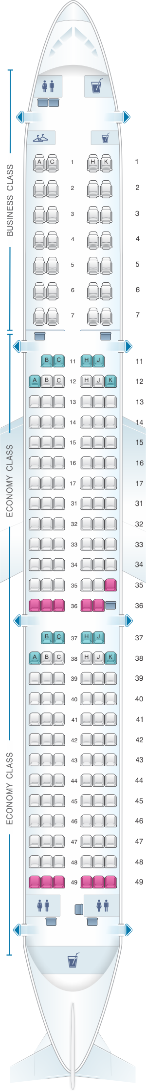 Seat map for Air Astana Airbus A321 231 Config.2