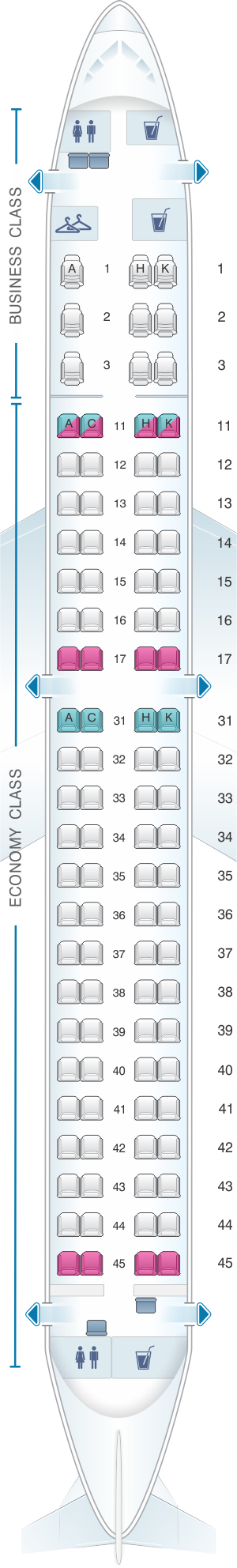 Seat map for Air Astana Embraer 190