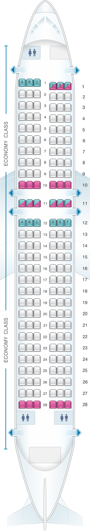 Seat map for Air New Zealand Airbus A320 International