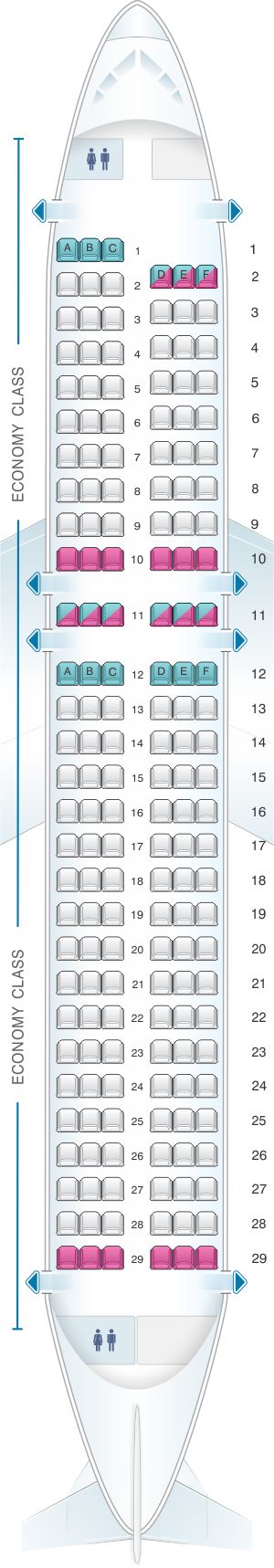 Seat map for Air New Zealand Airbus A320 Domestic