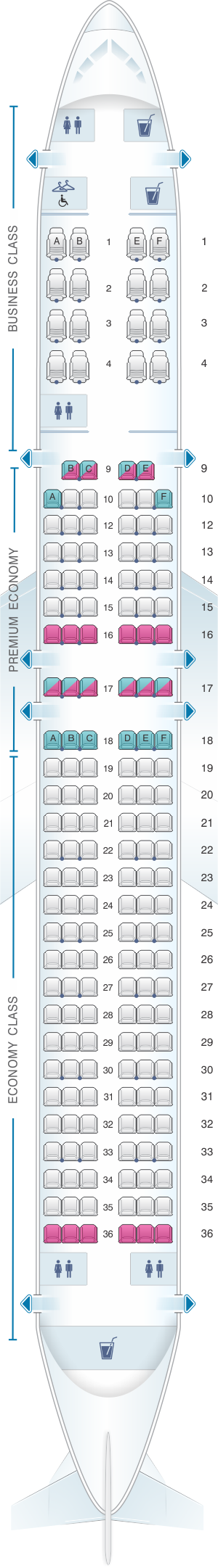 Seat map for American Airlines Boeing B757 International