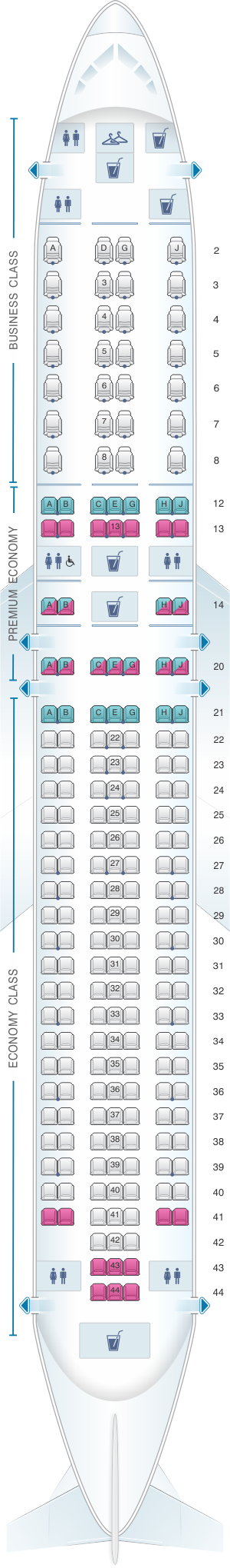 Seat map for American Airlines Boeing B767 300 retrofit
