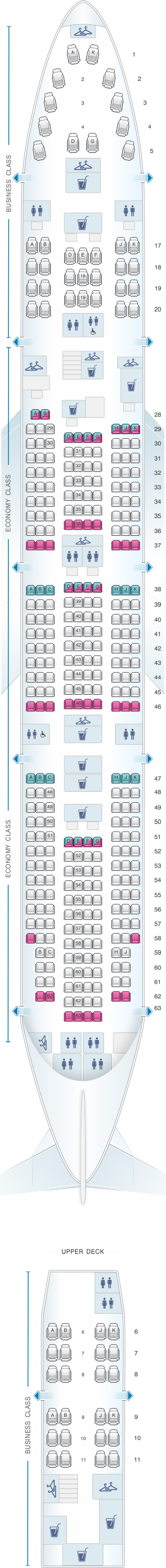 Seat map for China Airlines Boeing B747 400 375PAX