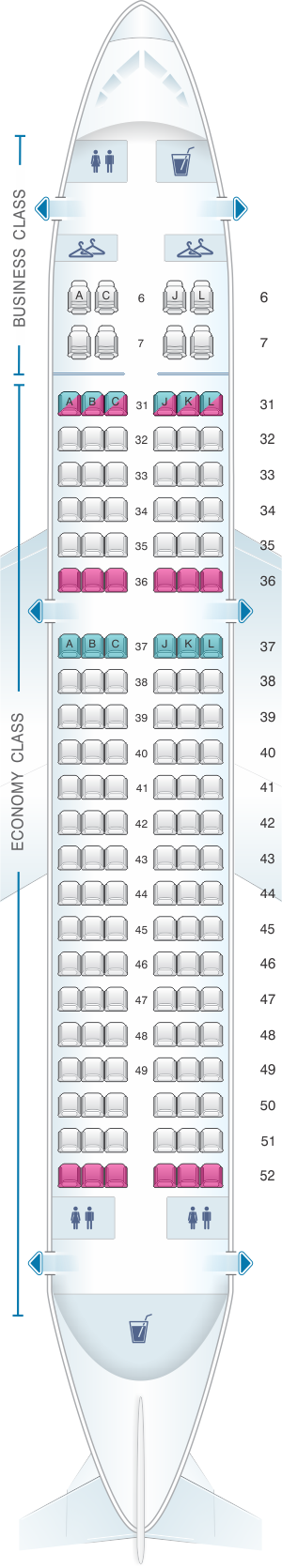 Seat map for China Eastern Airlines Airbus A319 100