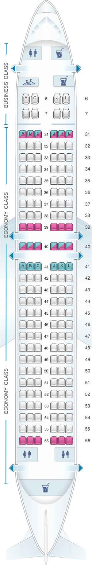 Seat map for China Eastern Airlines Boeing B737 800 164PAX